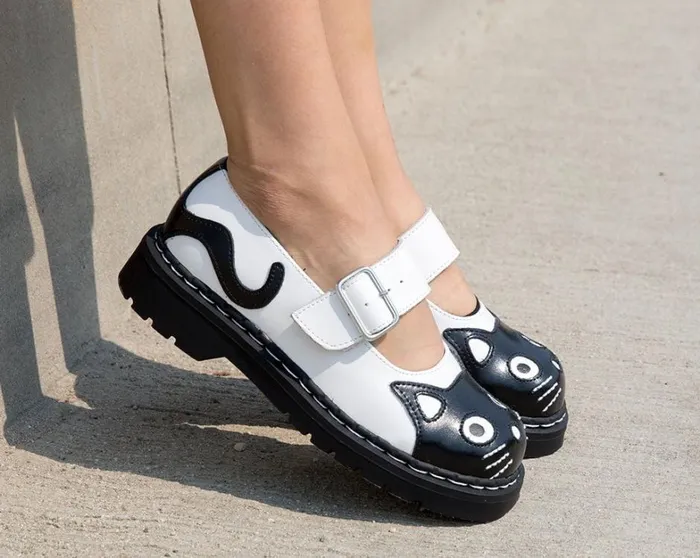 White And Black Kitty Mary Jane Women TUK Shoes Kitty Styles White And Black Kitty Mary Jane Women TUK Shoes Kitty Styles