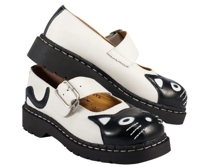 White And Black Kitty Mary Jane Women TUK Shoes Kitty Styles White And Black Kitty Mary Jane Women TUK Shoes Kitty Styles