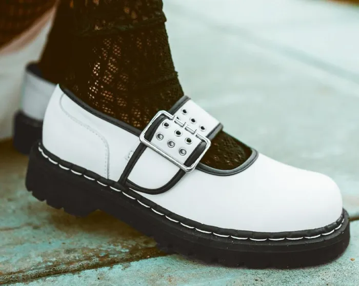 White TUKskin Black Trim 3Prong Anarchic Mary Jane Women TUK Shoes Mary Janes White TUKskin Black Trim 3Prong Anarchic Mary Jane Women TUK Shoes Mary Janes