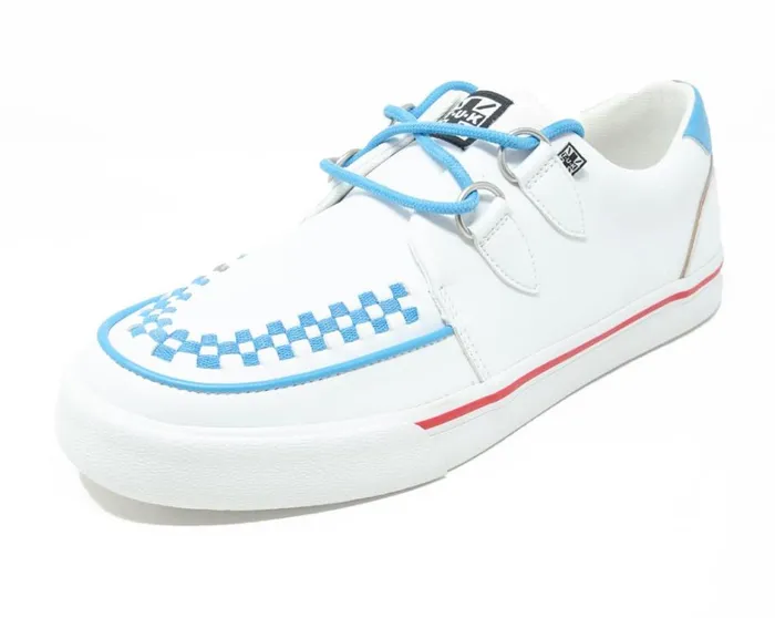 White TUKskin Blue and Red Trim Interlace Sneaker Women TUK Shoes Sneakers