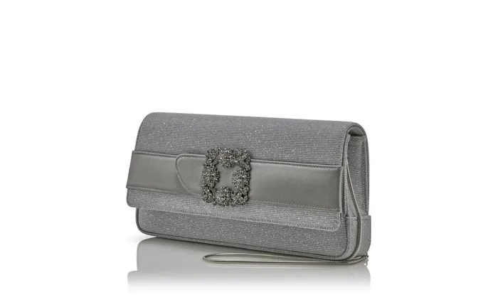 Women Bags Manolo Blahnik GOTHISI GLITTER Silver Glitter Fabric Jewel Buckle Clutch Women Bags Manolo Blahnik GOTHISI GLITTER Silver Glitter Fabric Jewel Buckle Clutch