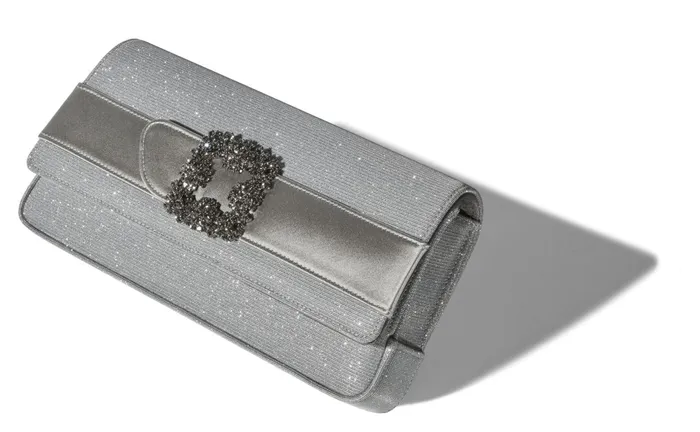 Women Bags Manolo Blahnik GOTHISI GLITTER Silver Glitter Fabric Jewel Buckle Clutch Women Bags Manolo Blahnik GOTHISI GLITTER Silver Glitter Fabric Jewel Buckle Clutch