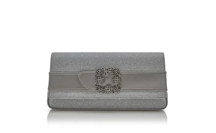 Women Bags Manolo Blahnik GOTHISI GLITTER Silver Glitter Fabric Jewel Buckle Clutch Women Bags Manolo Blahnik GOTHISI GLITTER Silver Glitter Fabric Jewel Buckle Clutch