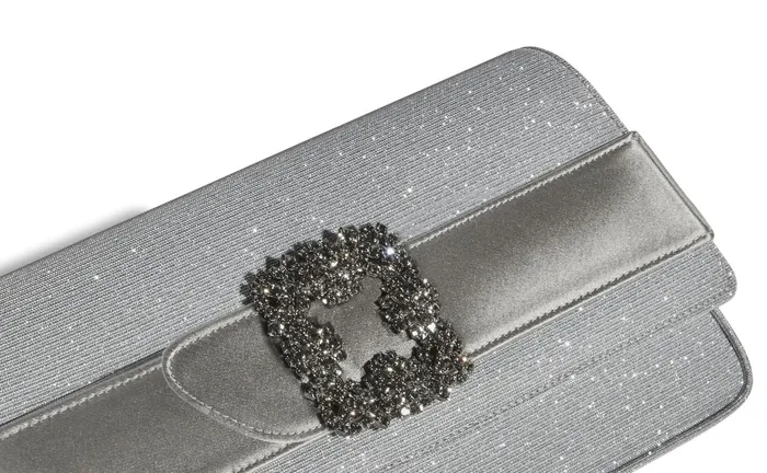 Women Bags Manolo Blahnik GOTHISI GLITTER Silver Glitter Fabric Jewel Buckle Clutch Women Bags Manolo Blahnik GOTHISI GLITTER Silver Glitter Fabric Jewel Buckle Clutch