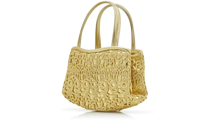 Women Bags Manolo Blahnik PETIT Gold Nappa Leather And Lace Macram Mini Handbag Women Bags Manolo Blahnik PETIT Gold Nappa Leather And Lace Macram Mini Handbag