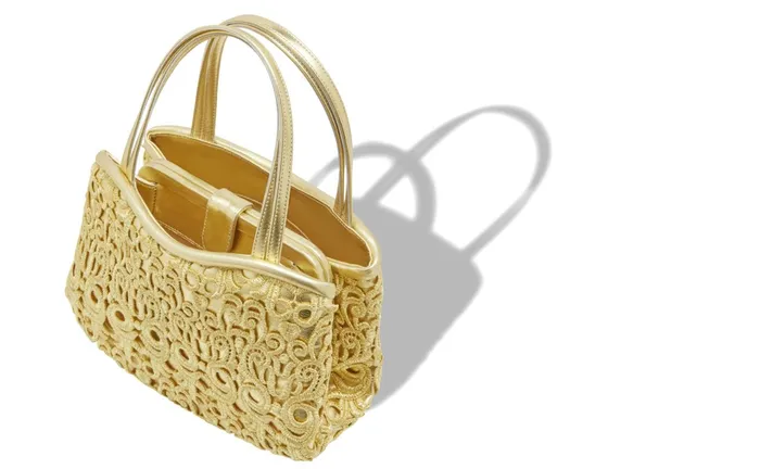 Women Bags Manolo Blahnik PETIT Gold Nappa Leather And Lace Macram Mini Handbag Women Bags Manolo Blahnik PETIT Gold Nappa Leather And Lace Macram Mini Handbag