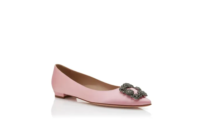 Women Ballerinas Manolo Blahnik HANGISIFLAT Pink Satin Jewel Buckle Flat Shoes Women Ballerinas Manolo Blahnik HANGISIFLAT Pink Satin Jewel Buckle Flat Shoes