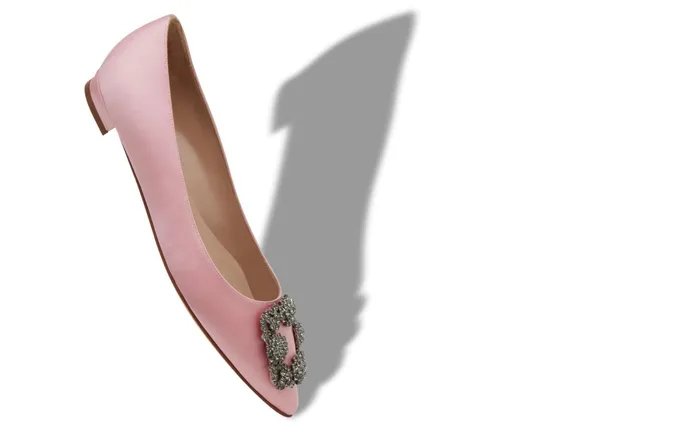 Women Ballerinas Manolo Blahnik HANGISIFLAT Pink Satin Jewel Buckle Flat Shoes Women Ballerinas Manolo Blahnik HANGISIFLAT Pink Satin Jewel Buckle Flat Shoes