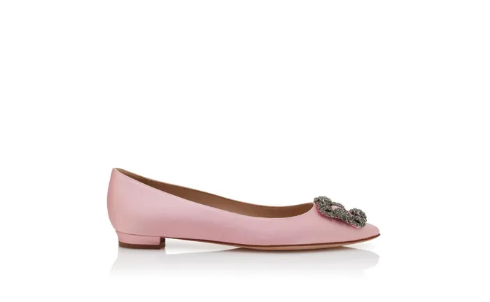 Women Ballerinas Manolo Blahnik HANGISIFLAT Pink Satin Jewel Buckle Flat Shoes Women Ballerinas Manolo Blahnik HANGISIFLAT Pink Satin Jewel Buckle Flat Shoes