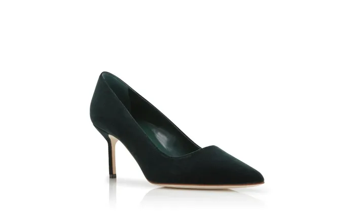 Women BB Manolo Blahnik BB VELVET 70 Dark Green Velvet Pointed Toe Pumps