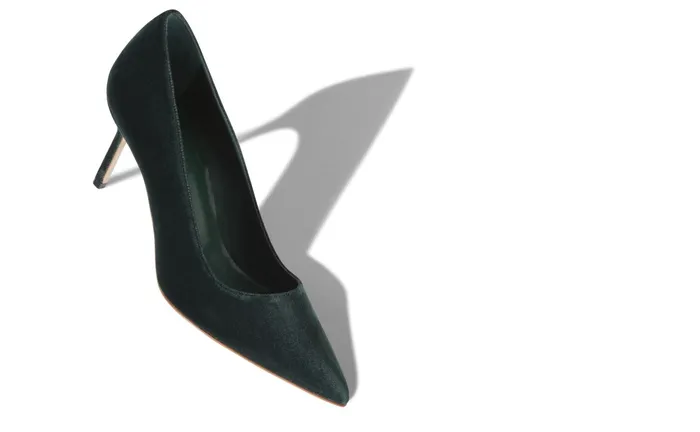 Women BB Manolo Blahnik BB VELVET 70 Dark Green Velvet Pointed Toe Pumps Women BB Manolo Blahnik BB VELVET 70 Dark Green Velvet Pointed Toe Pumps