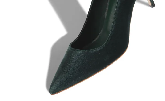 Women BB Manolo Blahnik BB VELVET 70 Dark Green Velvet Pointed Toe Pumps Women BB Manolo Blahnik BB VELVET 70 Dark Green Velvet Pointed Toe Pumps