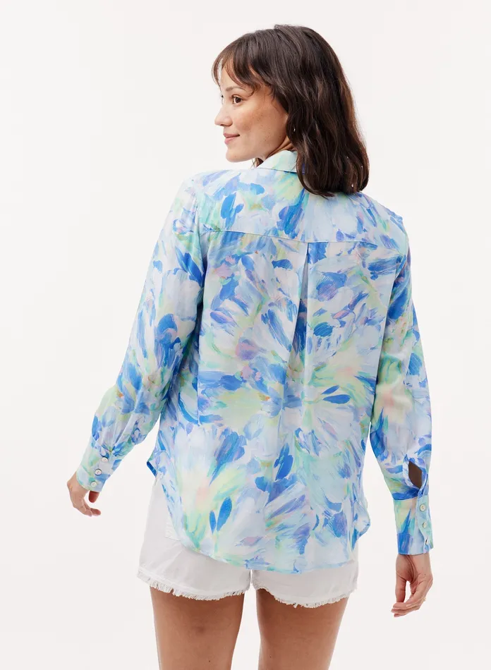 Women Bella Dahl Long Sleeve Floral Button Down 8211 Aqua Bloom Print AQUA BLOOM PRINT