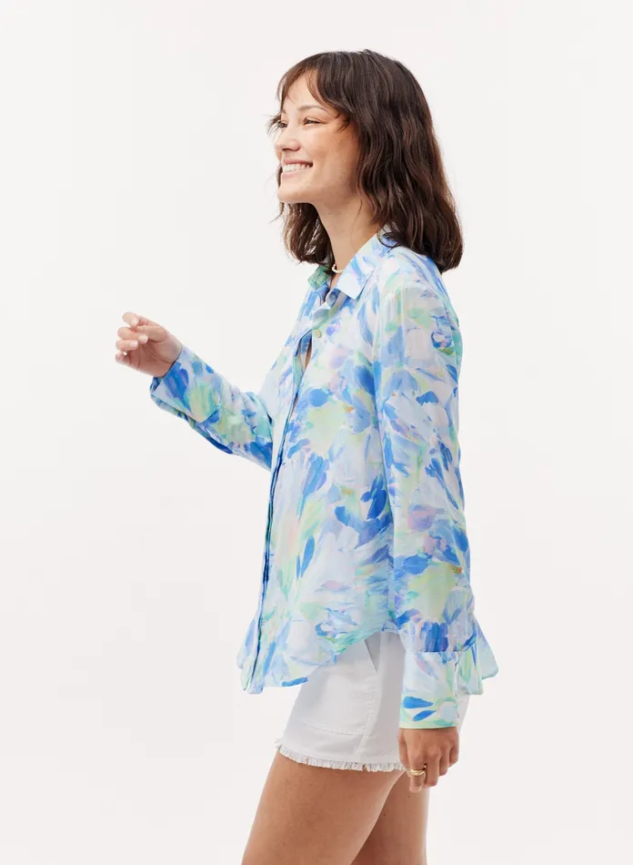 Women Bella Dahl Long Sleeve Floral Button Down 8211 Aqua Bloom Print AQUA BLOOM PRINT