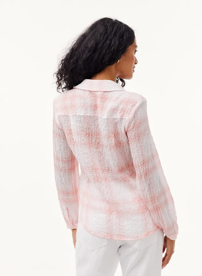 Women Bella Dahl Long Sleeve Pucker Plaid Button Down 8211 Peach Blossom Plaid PEACH BLOSSOM PLAID