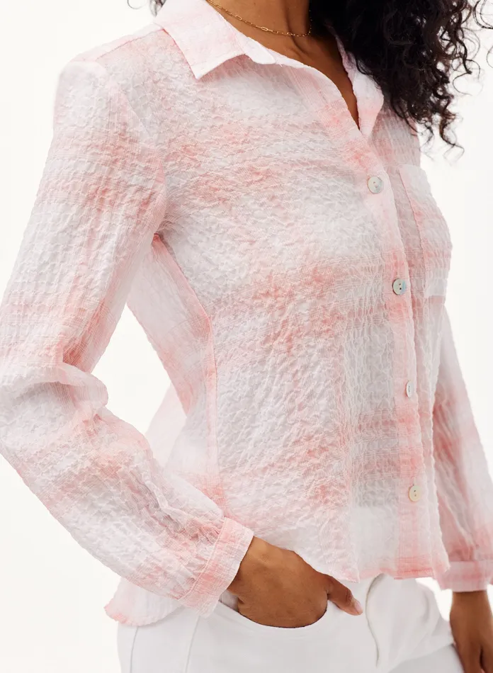 Women Bella Dahl Long Sleeve Pucker Plaid Button Down 8211 Peach Blossom Plaid PEACH BLOSSOM PLAID