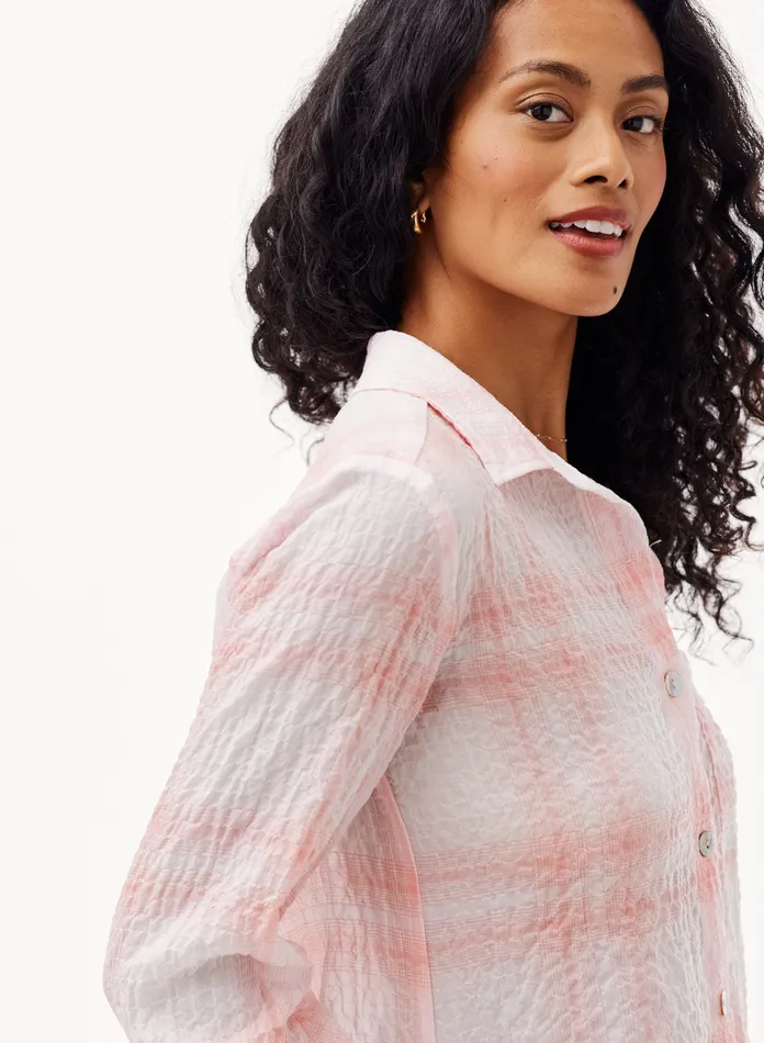 Women Bella Dahl Long Sleeve Pucker Plaid Button Down 8211 Peach Blossom Plaid PEACH BLOSSOM PLAID