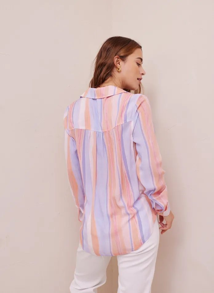 Women Bella Dahl Long Sleeve Rounded Hem Button Down 8211 Paloma Stripes Print PALOMA STRIPES PRINT