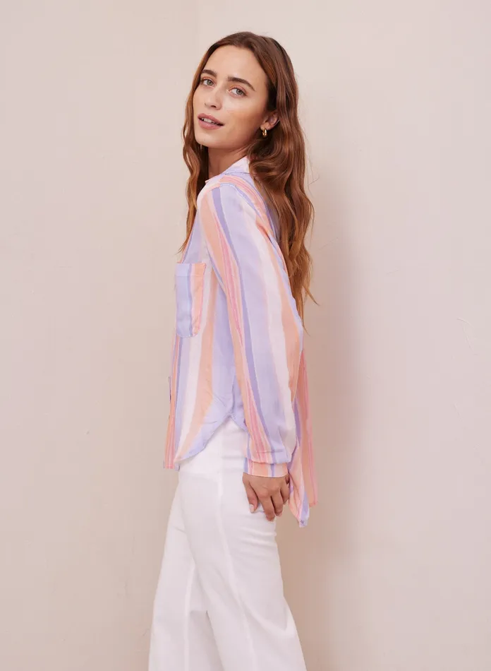Women Bella Dahl Long Sleeve Rounded Hem Button Down 8211 Paloma Stripes Print PALOMA STRIPES PRINT