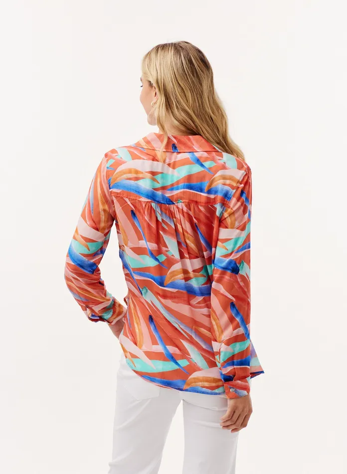 Women Bella Dahl Long Sleeve Rounded Hem Button Down Shirt 8211 Paradiso Print PARADISO PRINT