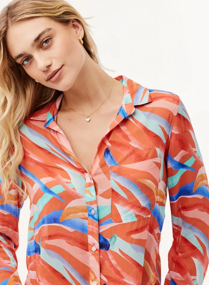 Women Bella Dahl Long Sleeve Rounded Hem Button Down Shirt 8211 Paradiso Print PARADISO PRINT