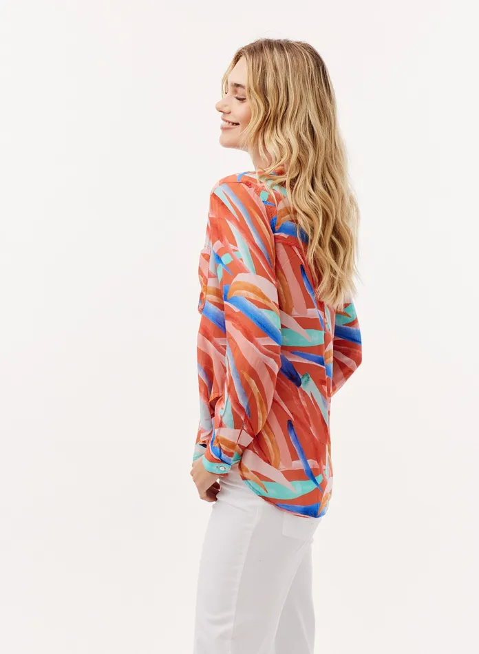 Women Bella Dahl Long Sleeve Rounded Hem Button Down Shirt 8211 Paradiso Print PARADISO PRINT