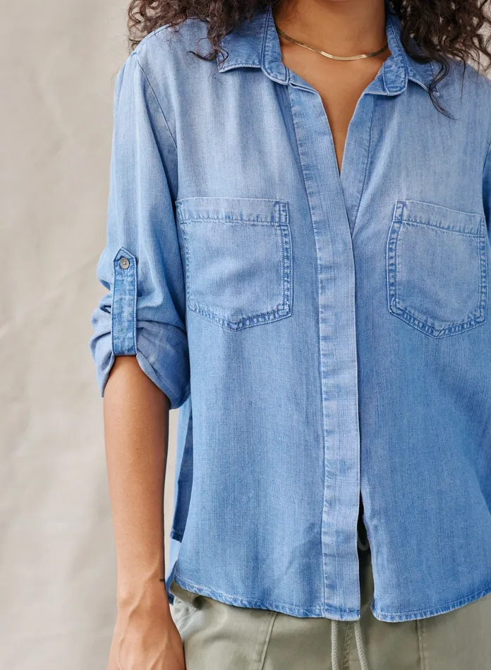 Women Bella Dahl Long Sleeve Split Back Button Down 8211 Medium Ombre Wash Medium Ombre Wash