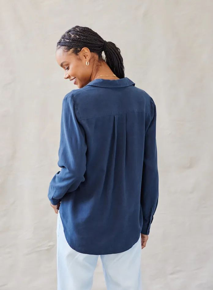 Women Bella Dahl Long Sleeve Two Pocket Classic Button Down 8211 Endless Sea ENDLESS SEA
