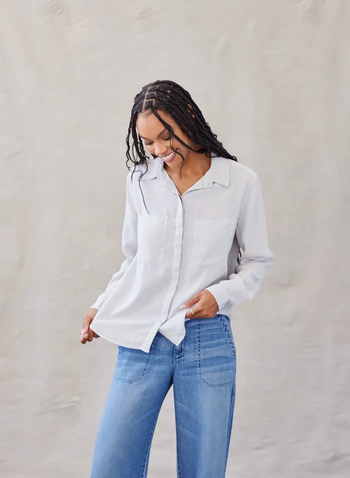 Women Bella Dahl Long Sleeve Two Pocket Classic Button Down 8211 Foggy Sky FOGGY SKY