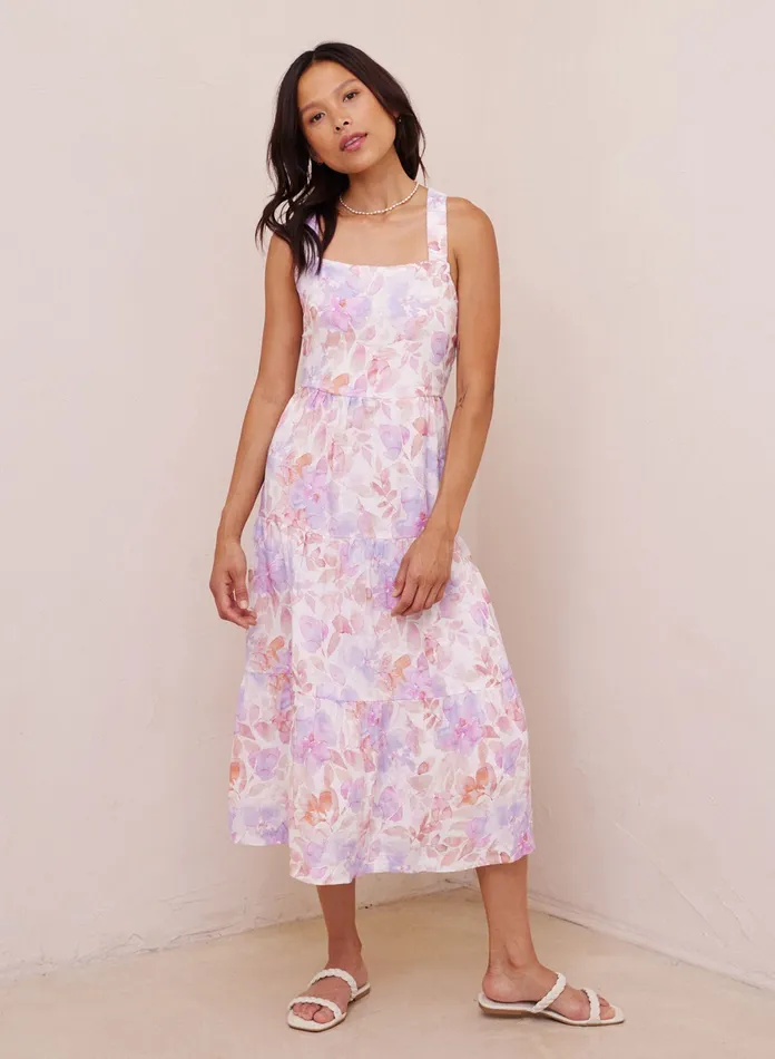 Women Bella Dahl Midi Dresses Scrunch Strap Tiered Midi Dress 8211 Peach Jardin Print PEACH JARDIN PRINT Women Bella Dahl Midi Dresses Scrunch Strap Tiered Midi Dress 8211 Peach Jardin Print PEACH JARDIN PRINT