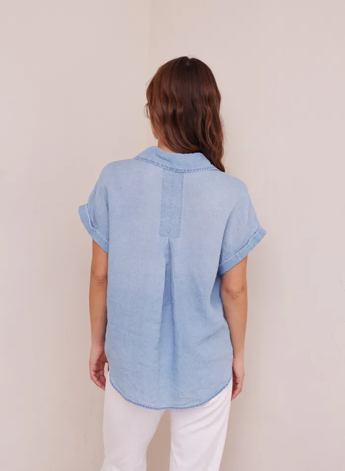 Women Bella Dahl Short Sleeve Short Sleeve Pocket Button Down 8211 Bayside Wash BAYSIDE WASH