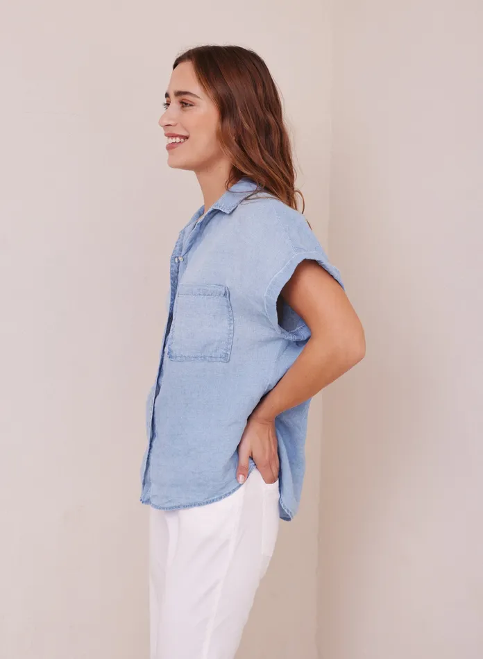 Women Bella Dahl Short Sleeve Short Sleeve Pocket Button Down 8211 Bayside Wash BAYSIDE WASH