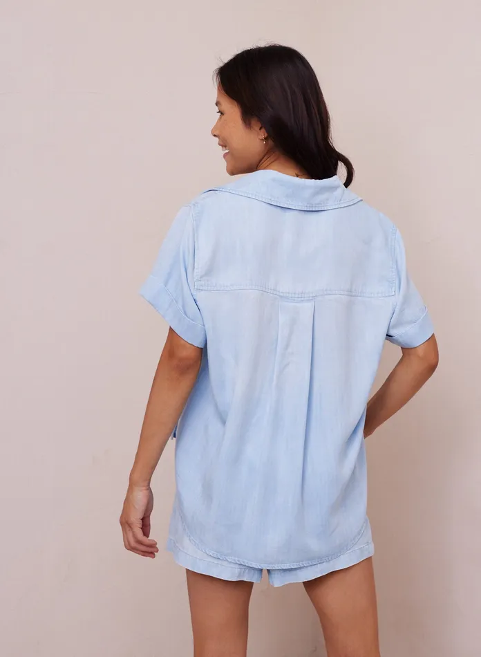 Women Bella Dahl Short Sleeve Short Sleeve Pocket Button Down 8211 Paradise Wash PARADISE WASH