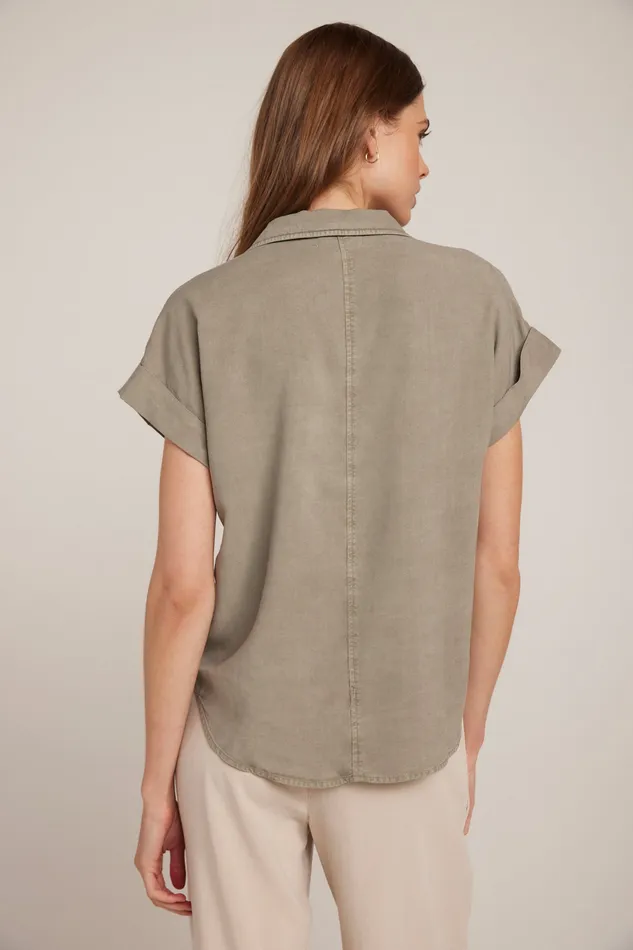 Women Bella Dahl Short Sleeve Short Sleeve Tencel Button Down 8211 Soft Army SOFT ARMY