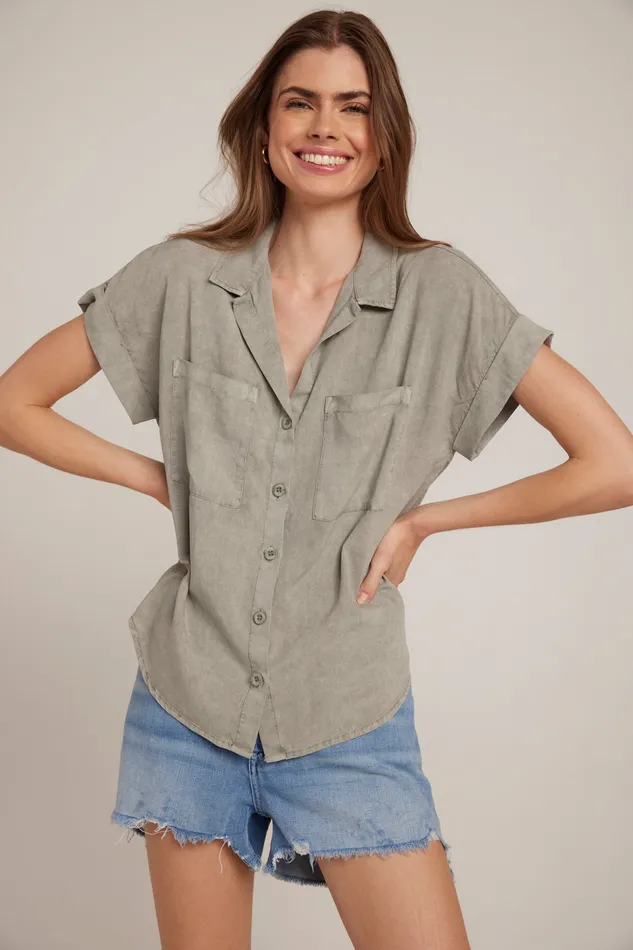 Women Bella Dahl Short Sleeve Short Sleeve Tencel Button Down 8211 Soft Army SOFT ARMY