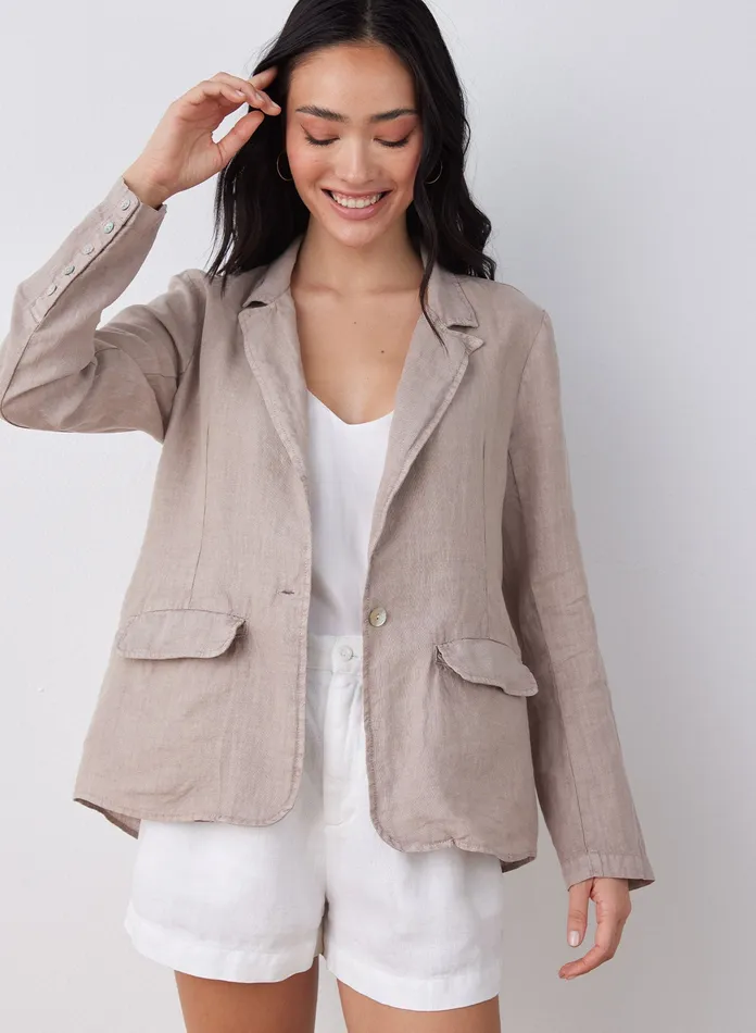 Women Bella Dahl Sweaters and Jackets Linen Longline Blazer 8211 Coastal Fog COASTAL FOG