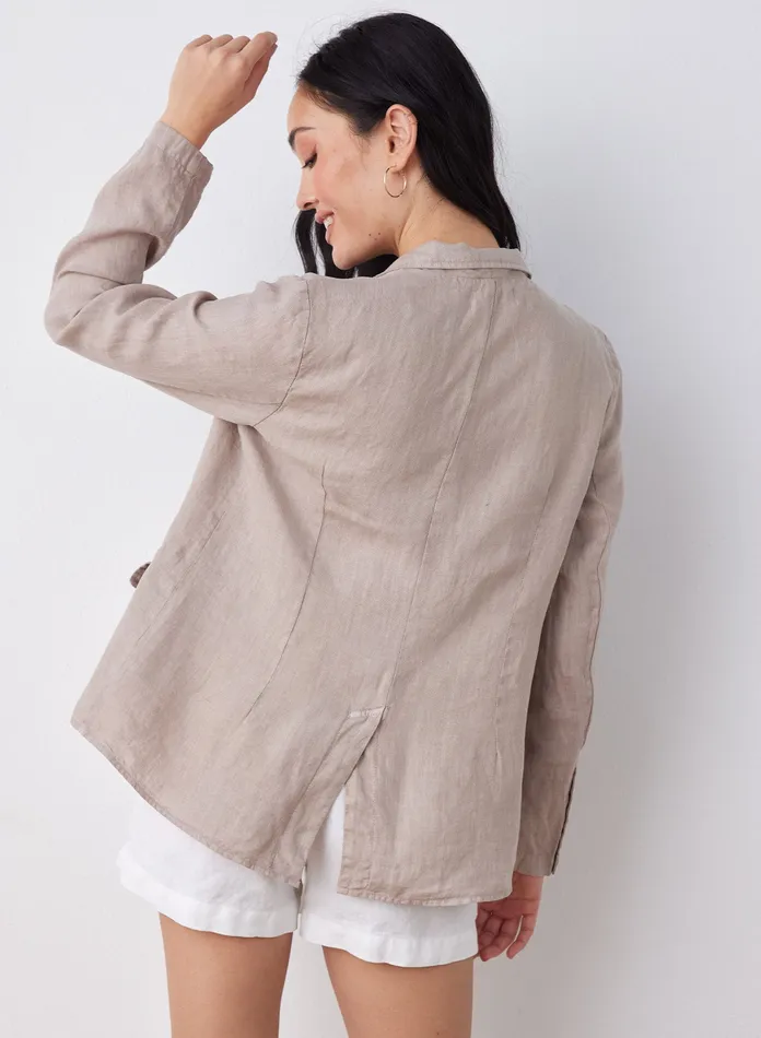 Women Bella Dahl Sweaters and Jackets Linen Longline Blazer 8211 Coastal Fog COASTAL FOG