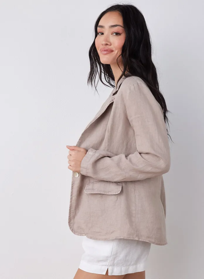Women Bella Dahl Sweaters and Jackets Linen Longline Blazer 8211 Coastal Fog COASTAL FOG