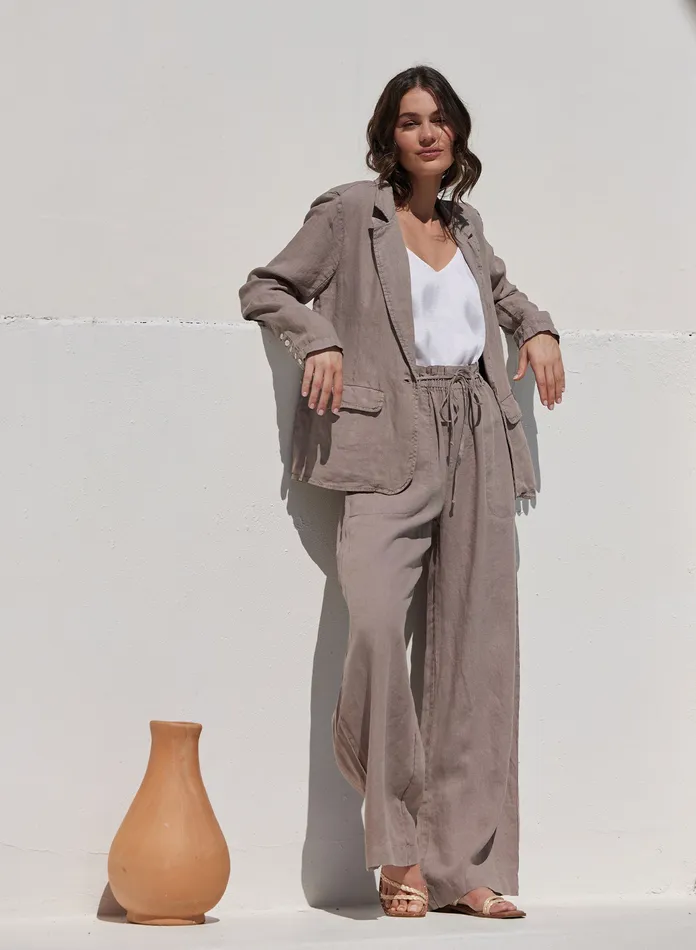Women Bella Dahl Sweaters and Jackets Linen Longline Blazer 8211 Coastal Fog COASTAL FOG