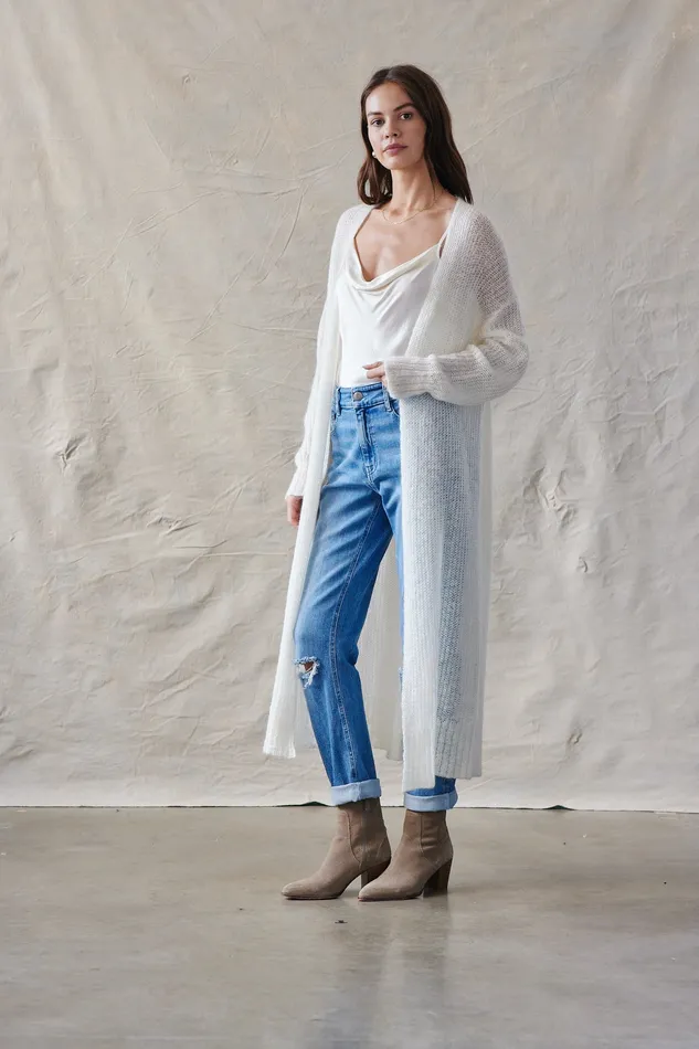 Women Bella Dahl Sweaters and Jackets Long Cardigan 8211 Winter White WINTER WHITE