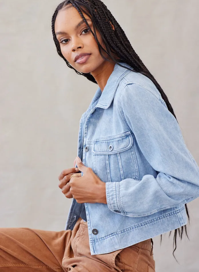 Women Bella Dahl Sweaters and Jackets Max Flap Pocket Utility Jacket 8211 Indigo Pebble Wash INDIGO PEBBLE WASH