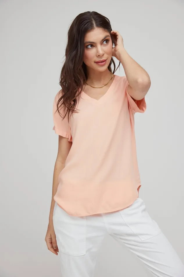 Women Bella Dahl TShirts VNeck Tee 8211 Sunset Coral SUNSET CORAL