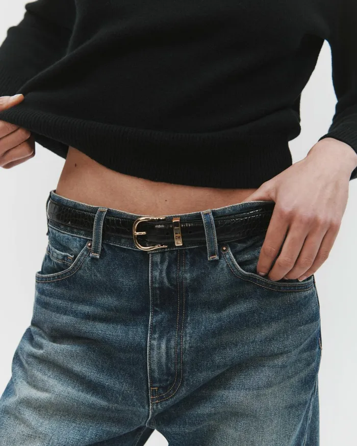 Women Belts and Accessories Nili Lotan LOUISE BELT Dark Brown Wshiny Brass Buckle