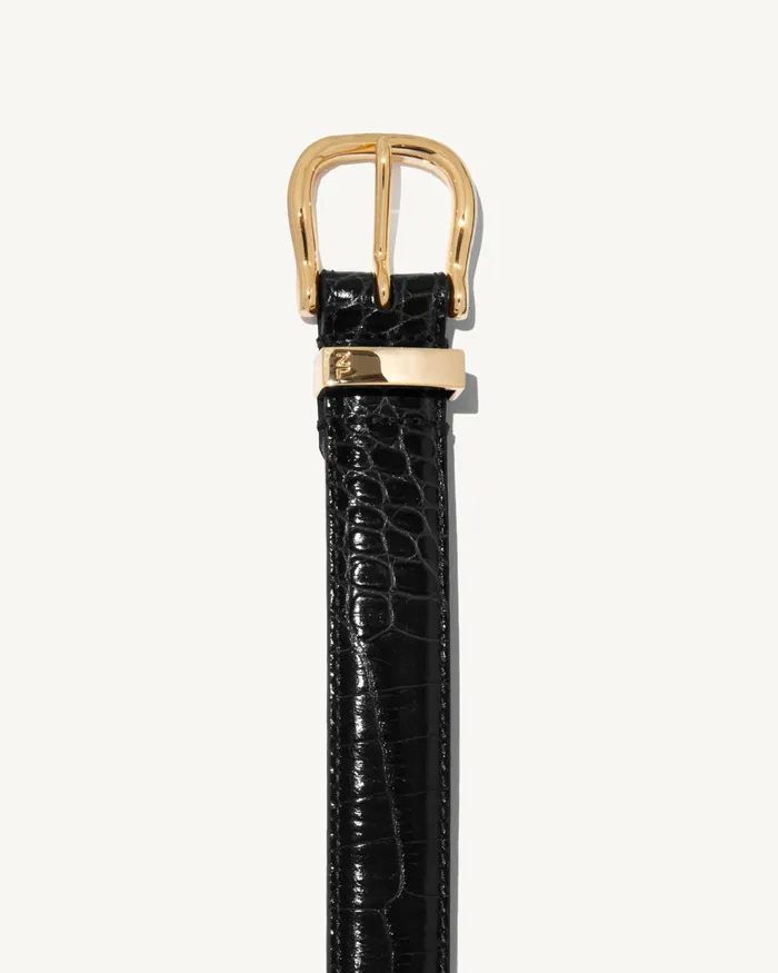 Women Belts and Accessories Nili Lotan LOUISE BELT Dark Brown Wshiny Brass Buckle