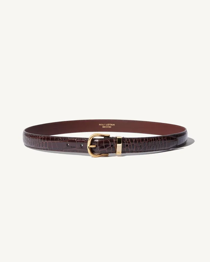 Women Belts and Accessories Nili Lotan LOUISE BELT Dark Brown Wshiny Brass Buckle