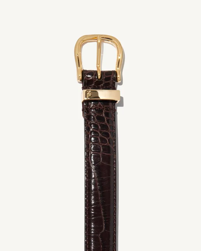Women Belts and Accessories Nili Lotan LOUISE BELT Dark Brown Wshiny Brass Buckle