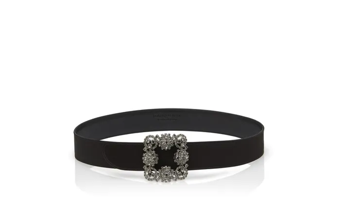 Women Belts Manolo Blahnik HANGISI BELT Black Satin Crystal Buckled Belt Women Belts Manolo Blahnik HANGISI BELT Black Satin Crystal Buckled Belt