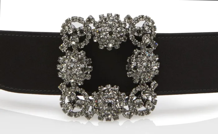 Women Belts Manolo Blahnik HANGISI BELT Black Satin Crystal Buckled Belt Women Belts Manolo Blahnik HANGISI BELT Black Satin Crystal Buckled Belt