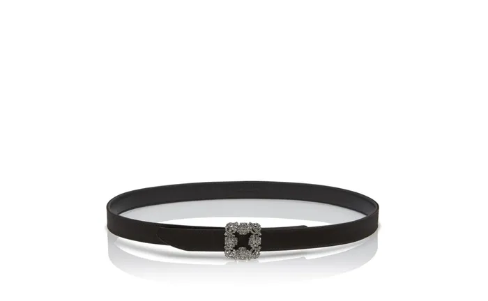 Women Belts Manolo Blahnik HANGISI BELT MINI Black Satin Crystal Buckled Belt Women Belts Manolo Blahnik HANGISI BELT MINI Black Satin Crystal Buckled Belt