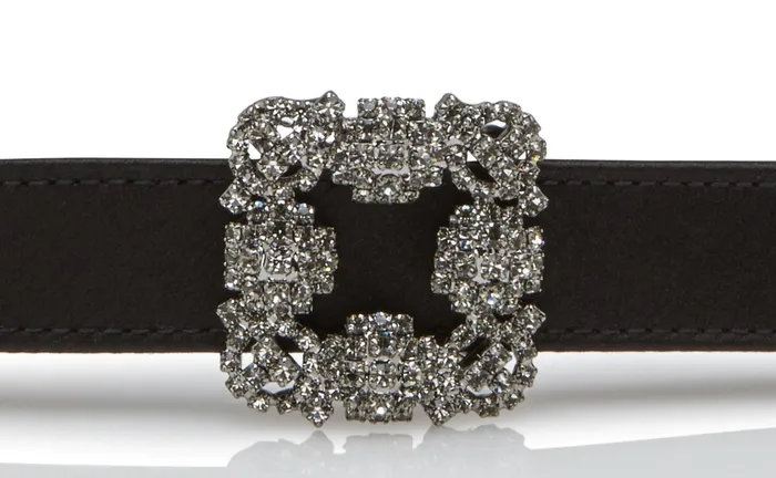Women Belts Manolo Blahnik HANGISI BELT MINI Black Satin Crystal Buckled Belt Women Belts Manolo Blahnik HANGISI BELT MINI Black Satin Crystal Buckled Belt